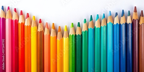A Vibrant Wave of Colorful Wooden Pencils on a Crisp White Background Ideal for Back-to-School Promotions in Educational Settings and Creative Projects
