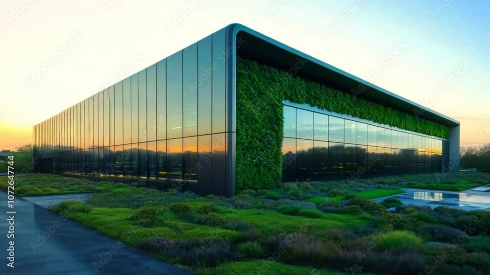 Modern Office Building with Green Roof and Vertical Garden Modern Office Building with Green Roof and Vertical Garden