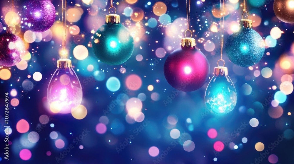 Fototapeta premium Glowing christmas ornaments in monochromatic hues with soft warm light against dark background