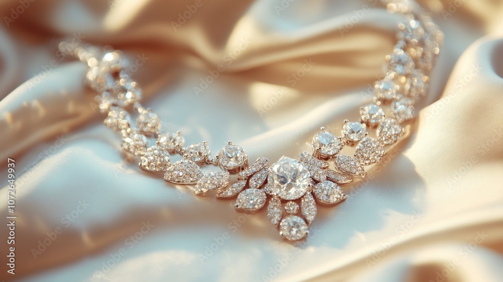 Elegant Necklace with Sparkling Diamonds on Silk Elegant Necklace with Sparkling Diamonds on Silk
