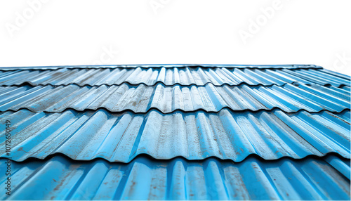 Blue metal sheet tile roof isolated on transparent background