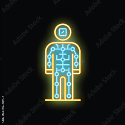 Neon icon of a motion capture suit used in vfx and animation studios for movie production