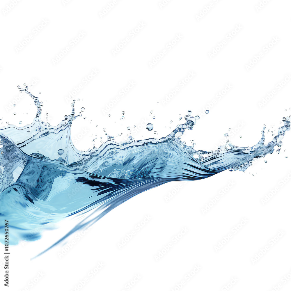Obraz premium Clean water splash and waves with little bubbles on white background.