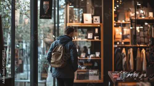 Young Man Browsing Items in a Stylish Store