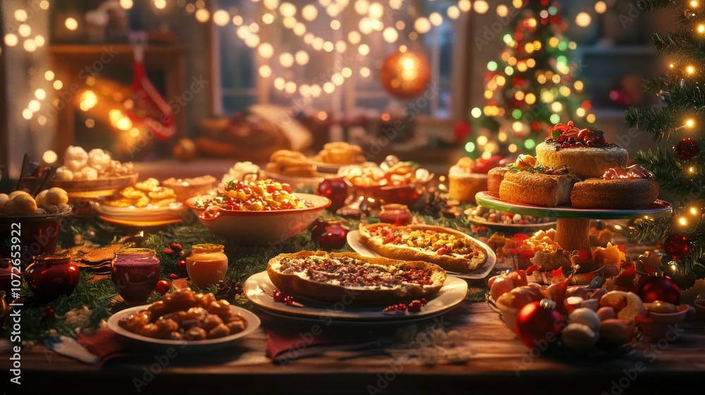 Festive hanukkah table with traditional foods and twinkling lights celebrate jewish holiday tradition and joyful gatherings Festive hanukkah table with traditional foods and twinkling lights celebrate jewish holiday tradition and joyful gatherings