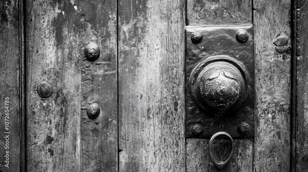 Fototapeta premium Vintage Wooden Door with Old Lock and Knob
