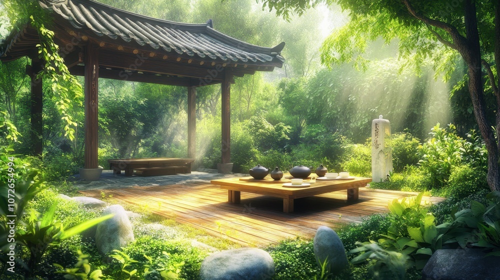 Serene Garden Pavilion in Lush Greenery Serene Garden Pavilion in Lush Greenery