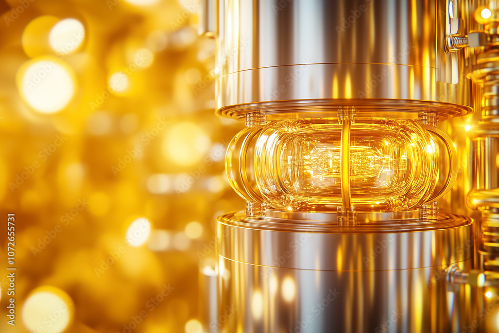 A glowing quantum computing component highlights cutting-edge tech at an engineering showcase A glowing quantum computing component highlights cutting-edge tech at an engineering showcase