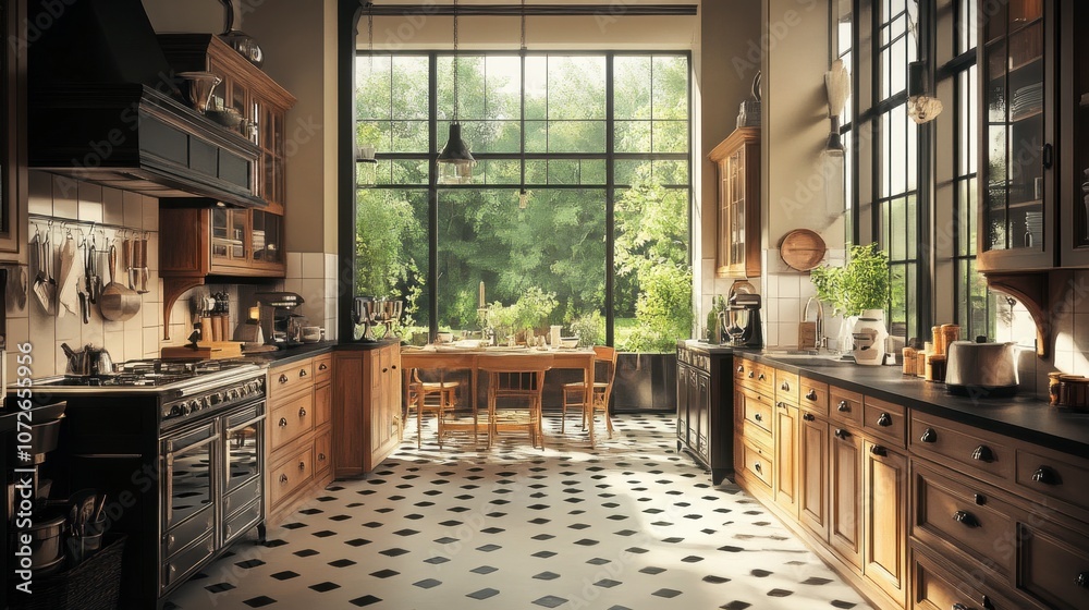 Modern Rustic Kitchen with Large Windows and Natural Light Modern Rustic Kitchen with Large Windows and Natural Light