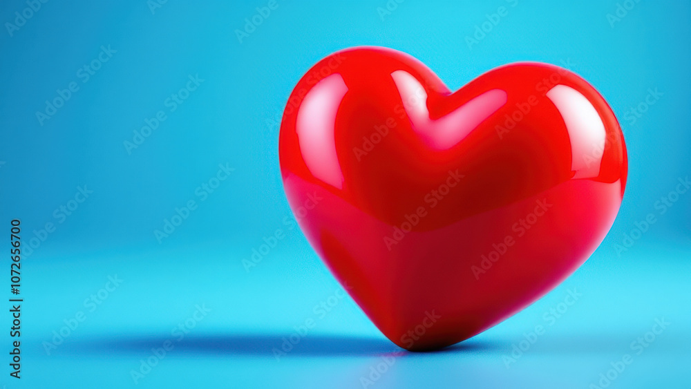 shiny red heart on blue background, symbolizing love and affection shiny red heart on blue background, symbolizing love and affection