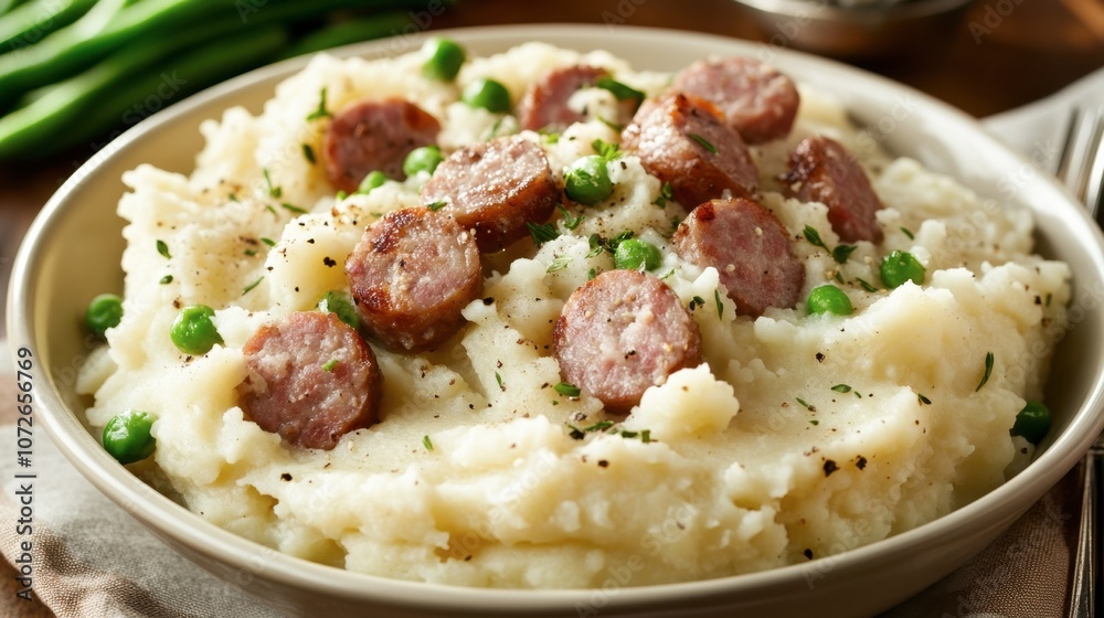 Comforting Mashed Potatoes with Sausage and Peas Comforting Mashed Potatoes with Sausage and Peas