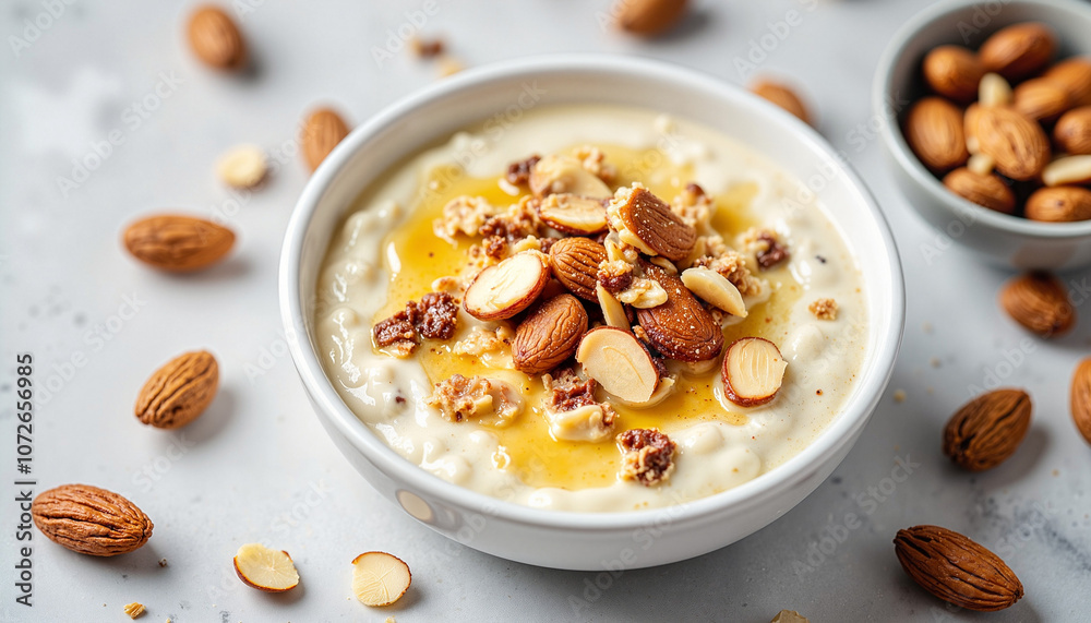 Creamy yogurt bowl with almonds and honey Creamy yogurt bowl with almonds and honey