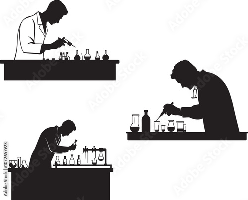 Silhouette of a doctor conducting experiments in a lab, innovative spirit vector silhouette