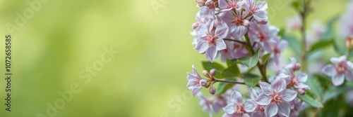 Beautiful floral background with delicate lilac blooms and soft green leaves, petal, leaves