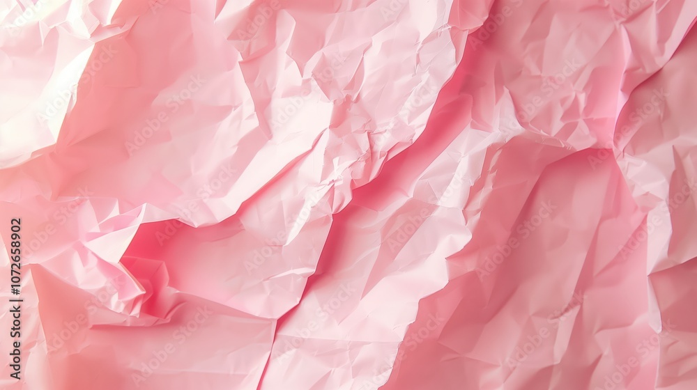 Fototapeta premium Close-up of wrinkled pink paper texture, ideal for scrapbooking and crafting. Top view