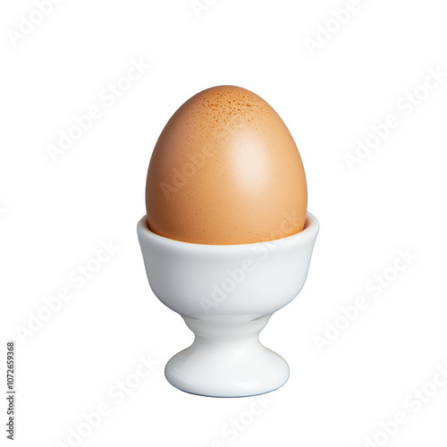 Single boiled egg in egg cup on transparent background