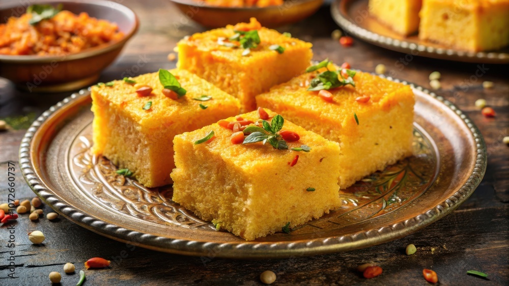 Golden Cubes of Sweet Delight A Delectable Spread of Indian Dessert with Herbs and Spices Golden Cubes of Sweet Delight A Delectable Spread of Indian Dessert with Herbs and Spices