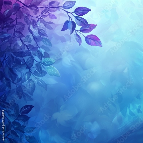 Featuring a serene abstract background in soft blue tones and delicate leaf silhouettes.