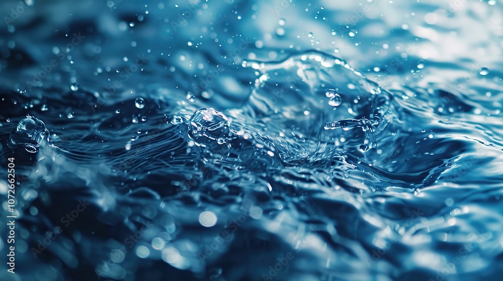Water splash and bubbles on blue background. Shallow depth of field. Water splash and bubbles on blue background. Shallow depth of field.