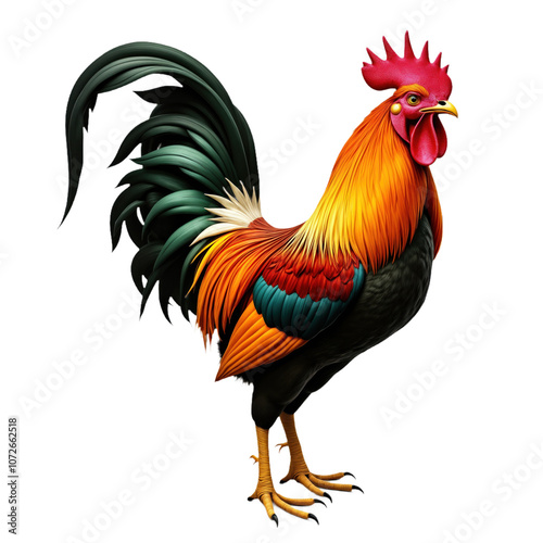 Wallpaper Mural Golden rooster, of luck, prosperity, standing against transparent background. Rooster with red comb, wattle. Rooster with colorful feathers in green, orange, yellow, red. Image perfect for graphics, Torontodigital.ca