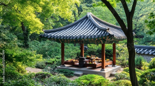 Traditional Pavilion Surrounded by Lush Greenery