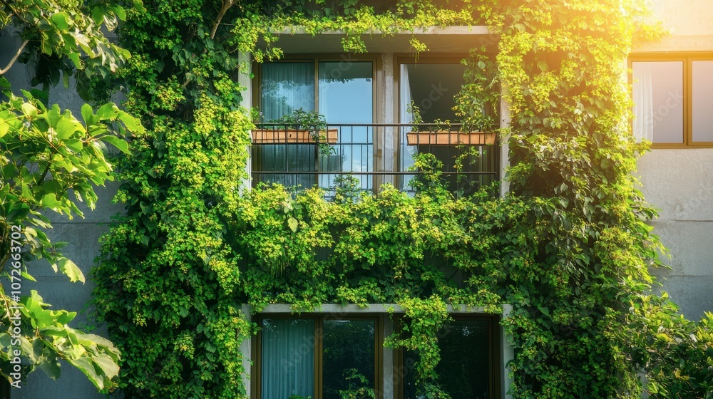 Greenery Covered Building with Sunlight Reflection