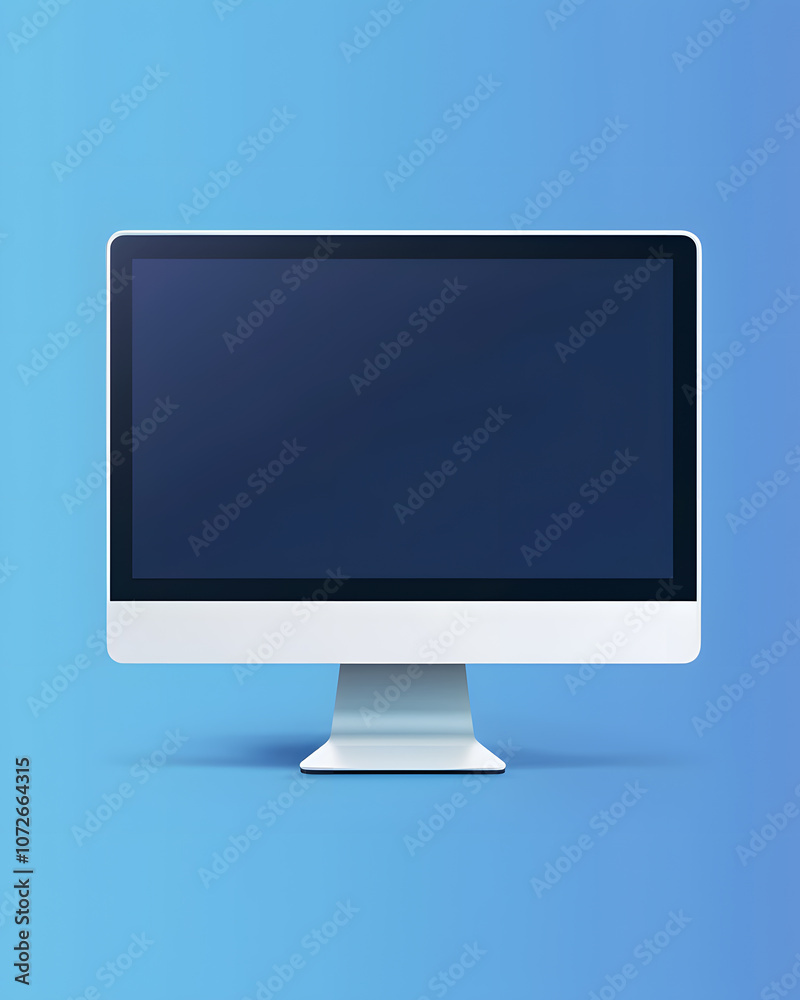 This modern desktop computer monitor features a sleek and stylish minimalist design, perfect for tech and electronics projects, displayed against a blue gradient backdrop This modern desktop computer monitor features a sleek and stylish minimalist design, perfect for tech and electronics projects, displayed against a blue gradient backdrop