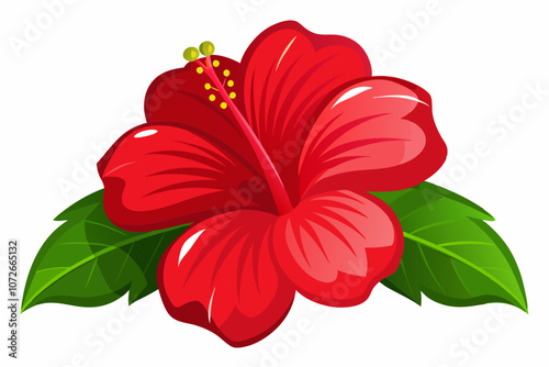 Flower red hibiscus isolated on white background vector art illustration