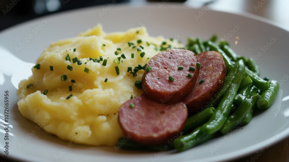 Creamy Mashed Potatoes with Sausage and Green Beans Creamy Mashed Potatoes with Sausage and Green Beans