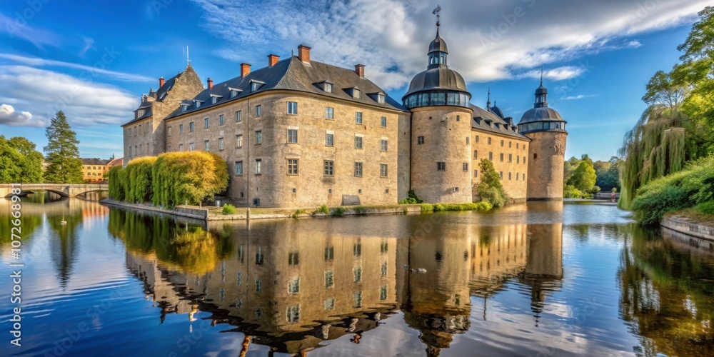 View of Orebro Castle on the Svartan River in Central Sweden, Orebro Castle, Svartan River, Central Sweden, historic View of Orebro Castle on the Svartan River in Central Sweden, Orebro Castle, Svartan River, Central Sweden, historic