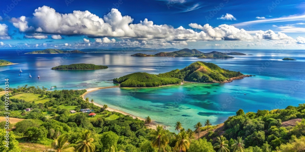 Fototapeta premium Scenic view from Mont Passot overlooking Nosy Be Island in Madagascar, Madagascar, Mont Passot, Nosy Be, island