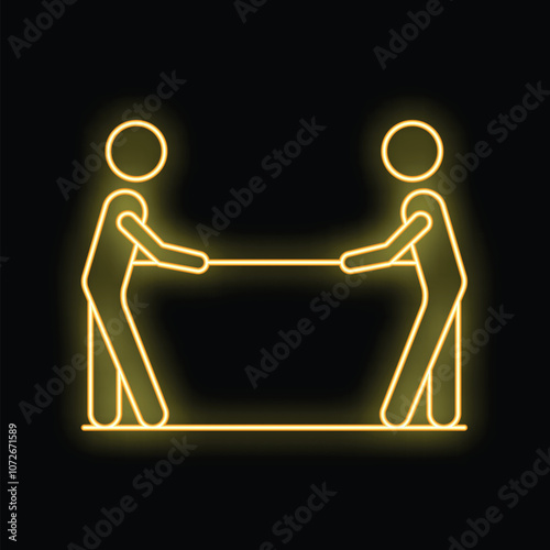 Neon illustration representing two business people pulling rope in a tug of war, symbolizing business competition