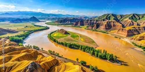 Beautiful landscape of Yellow River at Jingtai County, Gansu Province, China, Yellow River, scenery photo