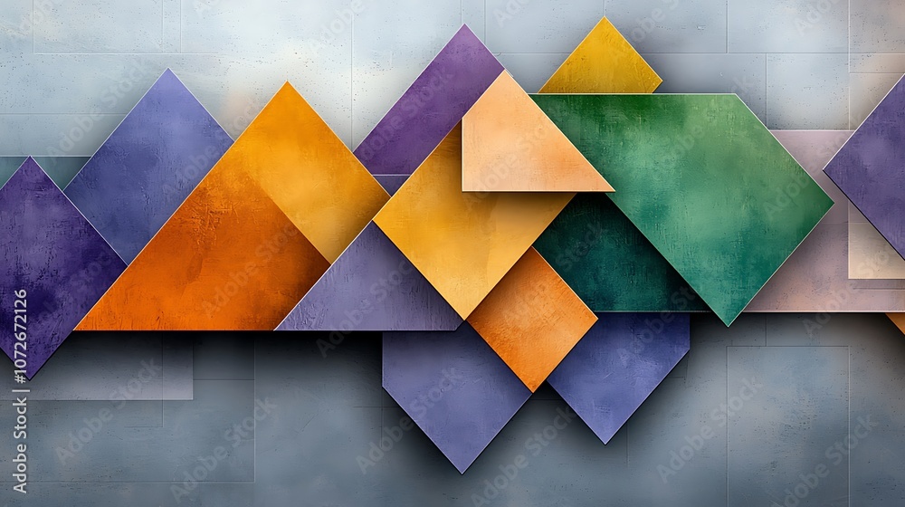 In this abstract geometric pattern, a harmonious blend of bold colors and overlapping shapes come together to form a mesmerizing visual spectacle In this abstract geometric pattern, a harmonious blend of bold colors and overlapping shapes come together to form a mesmerizing visual spectacle