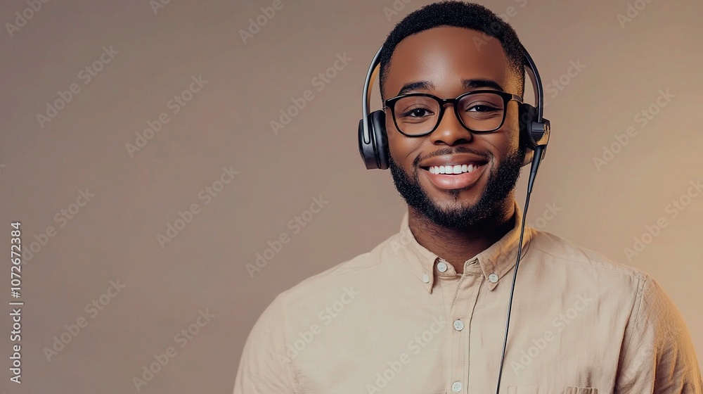 Professional Smiling Consultant at Call Center Wearing Headset, Engaging with Clients, Exuding Positive Energy and Customer Service Skills Professional Smiling Consultant at Call Center Wearing Headset, Engaging with Clients, Exuding Positive Energy and Customer Service Skills