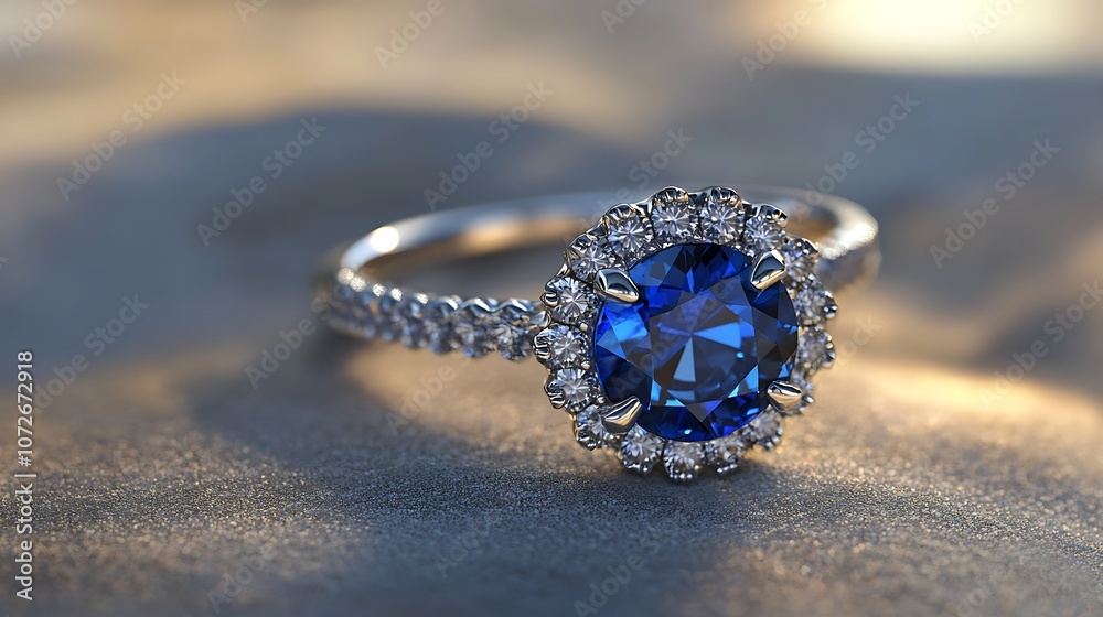 Jewelry ring with blue sapphire on bokeh background Jewelry ring with blue sapphire on bokeh background