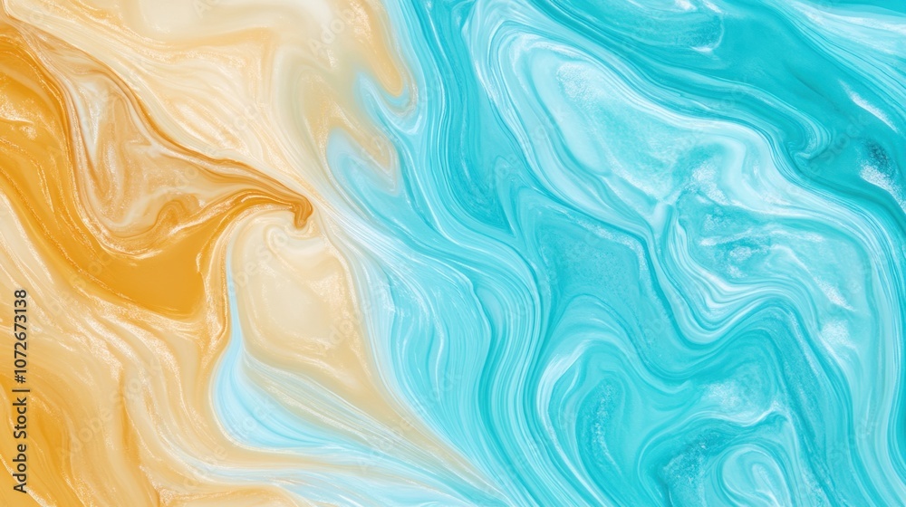 Fototapeta premium Turquoise Blue and Warm Beige Abstract Texture Flowing Harmoniously in a Captivating Blend of Colors