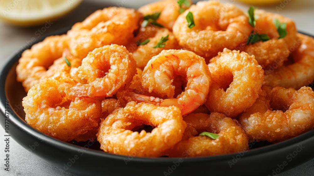 Crispy Fried Shrimp on a Black Plate Crispy Fried Shrimp on a Black Plate