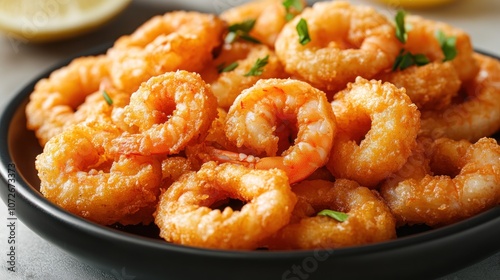 Crispy Fried Shrimp on a Black Plate