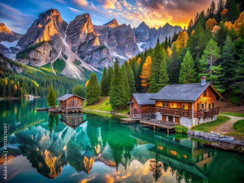 Fototapeta premium Captivating Portrait Photography of Small Houses Nestled in Val Grande National Park, Showcasing Italy's Largest Wilderness Area Surrounded by Lush Nature and Scenic Landscapes
