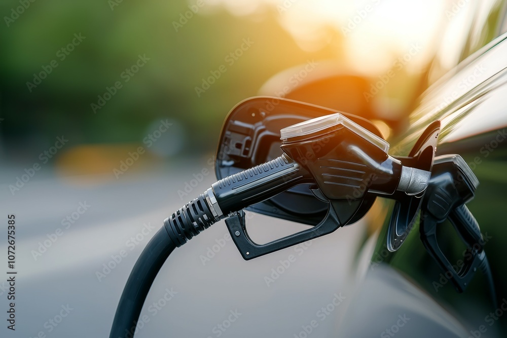 A car is being filled with gas A car is being filled with gas