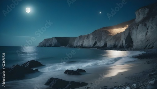 Moon over the sea. AI generated