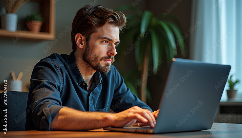 Focused Man Working on Laptop Focused Man Working on Laptop