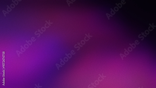 Grainy noise abstract background in purple shades palette, copy space. Grunge texture blurred gradient with violet, magenta, black, blue, dark fuchsia, amethyst color blending effect. Defocused lights