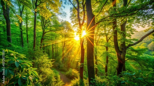 Wallpaper Mural Captivating Sunrise Illuminating the Treetops in a Serene Forest Setting, Showcasing Nature's Beauty Through the Lens of Candid Photography for Stunning Visual Appeal Torontodigital.ca