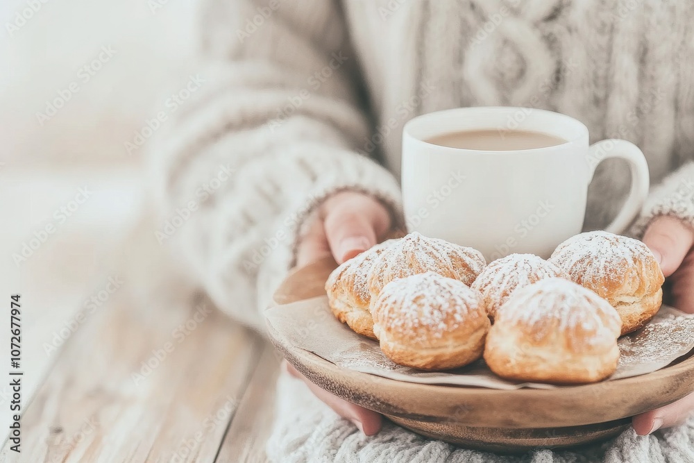Buns and a hot drink. Generative AI Buns and a hot drink. Generative AI
