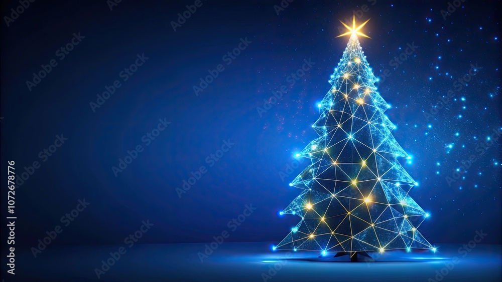 Glowing Christmas spruce tree in low poly style on dark blue background, Christmas, spruce tree, low poly, abstract Glowing Christmas spruce tree in low poly style on dark blue background, Christmas, spruce tree, low poly, abstract