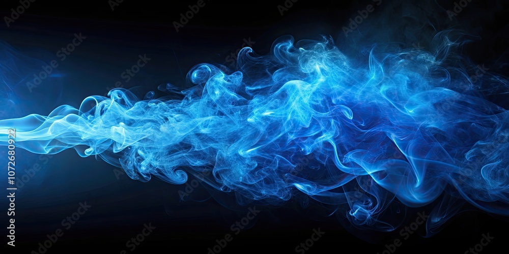 Obraz premium Blue smoke ray of light shining through a dark background, blue, smoke, ray, light, shine, dark, background, abstract