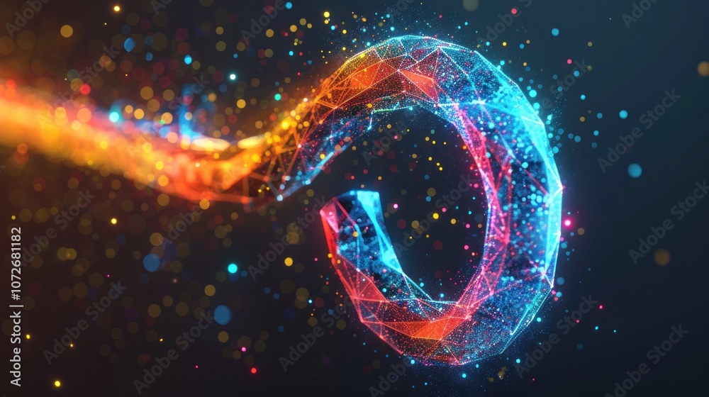 Abstract glowing digital swirl with blue and red color in a dark background. Abstract glowing digital swirl with blue and red color in a dark background.