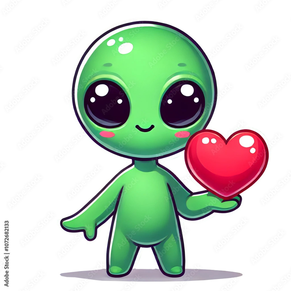 Fototapeta premium Green Alien Holding a Heart